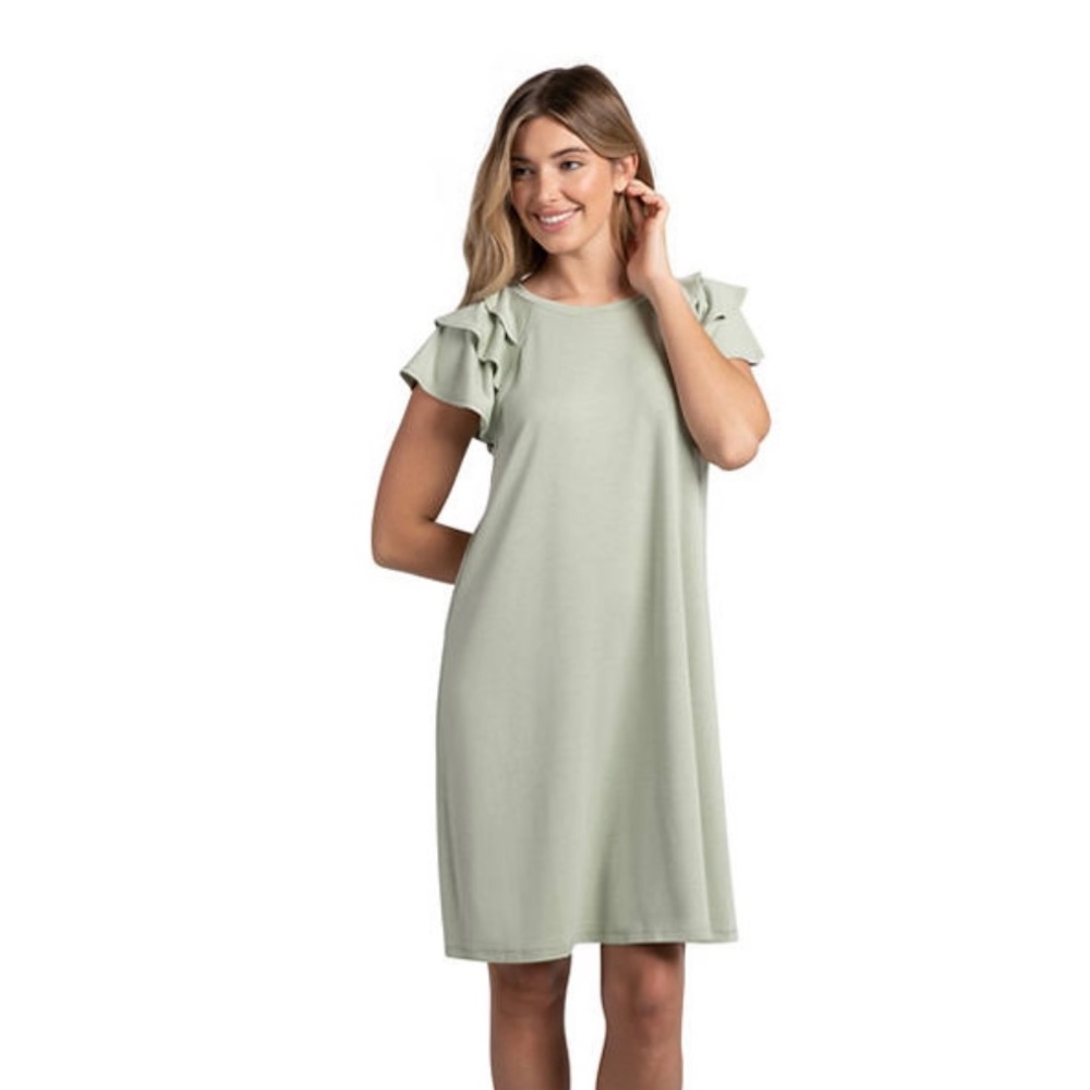 Como Vintage Ruffle Sleeve Mini Dress in Sage Green